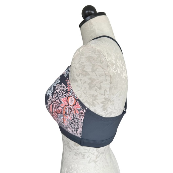 Kona Sol Women's Paisley Bralette Bikini Top Gray Pink Adjustable Straps Medium - Picture 8 of 15